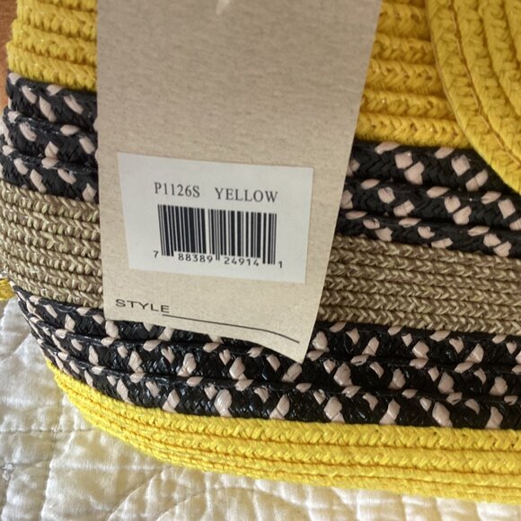 NWT Woven Yellow & Brown Striped Straw Shoulder Bag With Silver Chain Strap & Tu - Picture 9 of 13